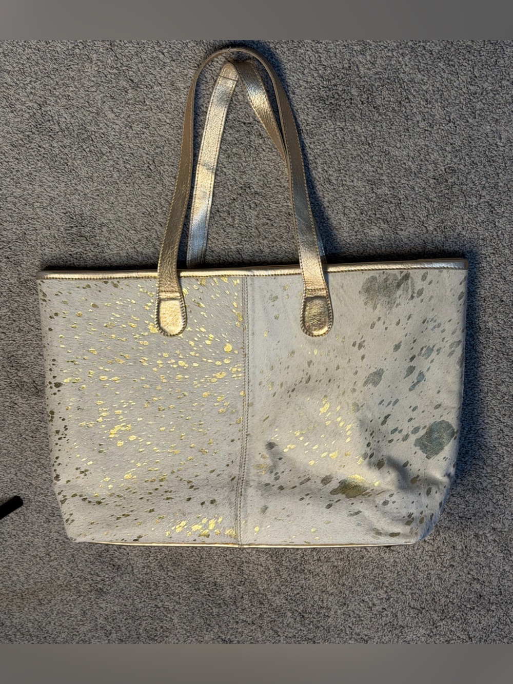 Parker & Hyde Gold Acid Wash Metallic Genuine Cowhide Tote Bag